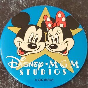 Walt Disney World MGM Studios Mickey & Minnie  3 in. Pin Back Button 1987